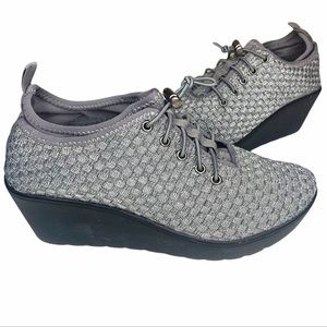 EUC❣️ Steve Madden Comfort Wedge Silver Weave Sneaker Sz 8.5